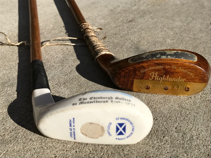 Pair Of Decorative Golf Clubs Abercrombie & Fitch Handmade In St. Andrews Scotland Highlander [Photo 3]