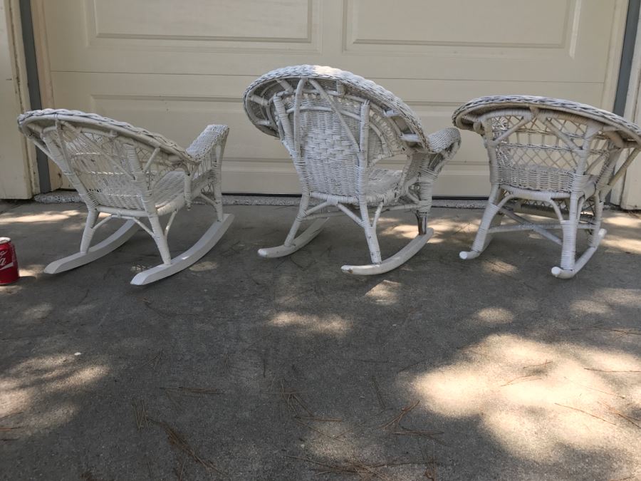 Set Of 3 Child's White Wicker Rocking Chairs [Photo 5]
