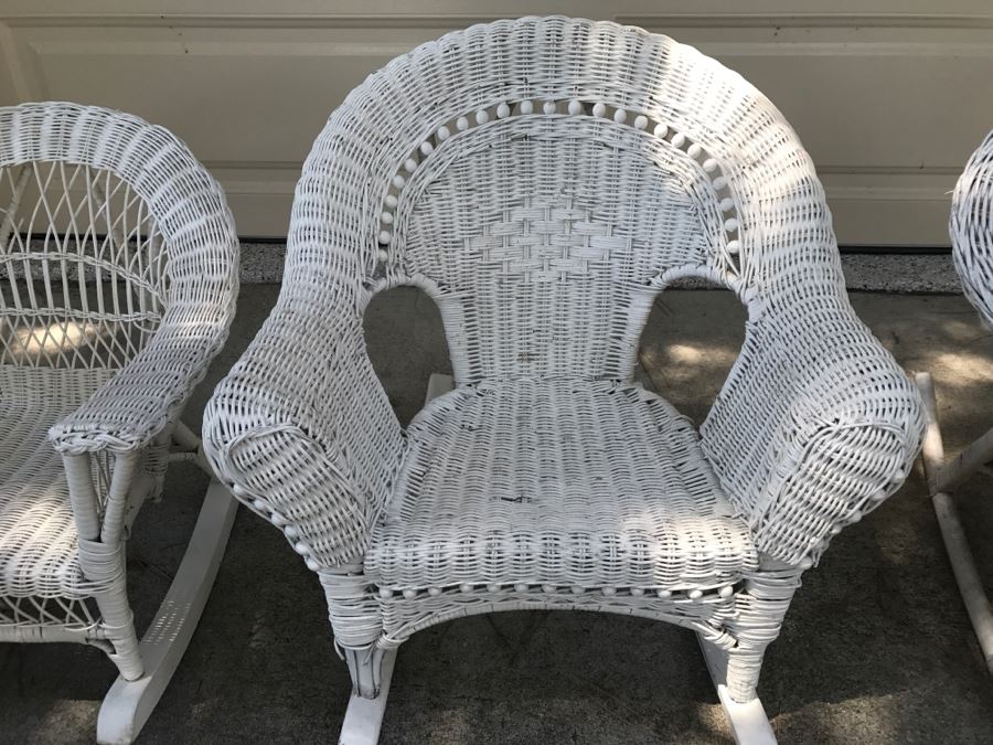 Set Of 3 Child's White Wicker Rocking Chairs [Photo 2]