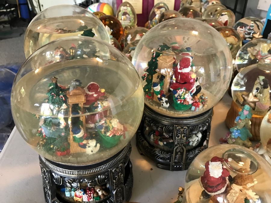Huge Snow Globe Collection Mainly Holiday Themed Plus Decorations