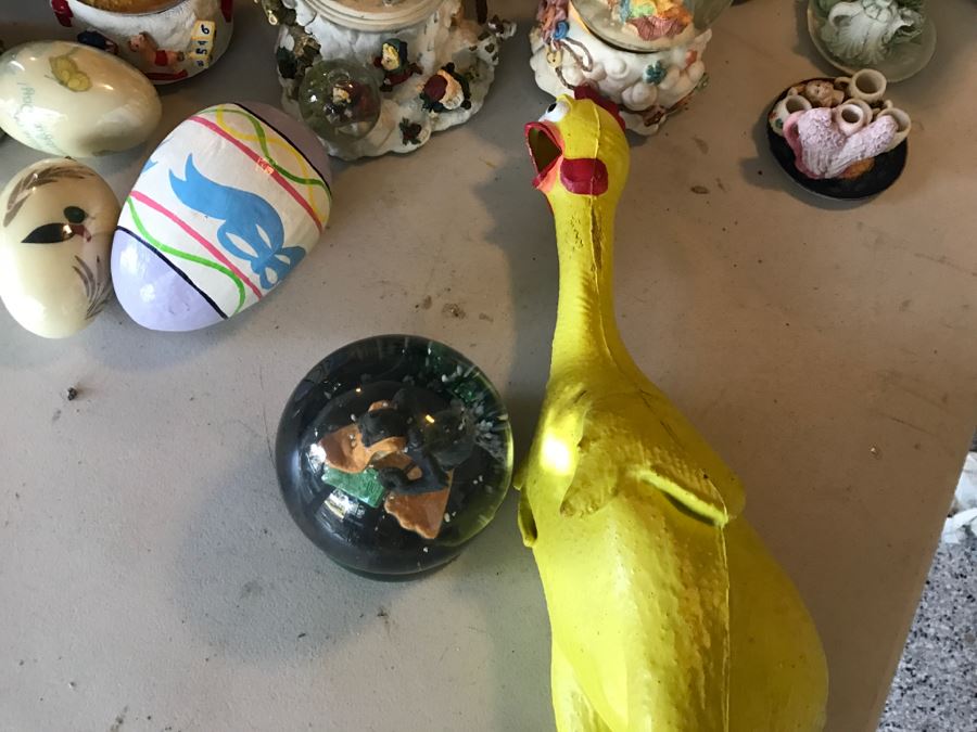 Huge Snow Globe Collection Mainly Holiday Themed Plus Decorations Featured On Table [Photo 9]