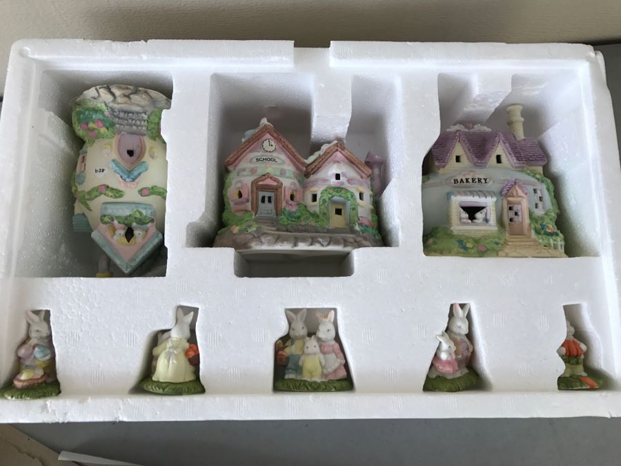 Porcelain Easter Village Set Plus Precious Moments Doll [Photo 2]