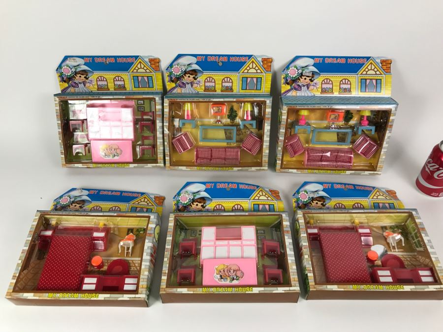 (6) New Doll House Furniture Sets + (2) New Take Along Town Sets