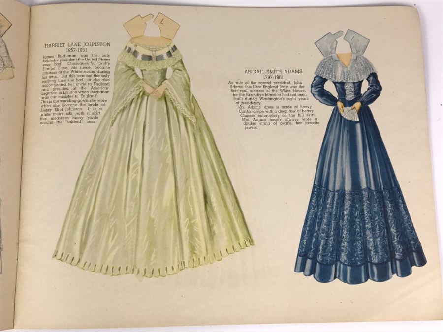 Vintage 1937 Paper Dolls Dresses Worn By The First Ladies Of The White House No. 2164 By Maybelle Mercer Saalfield Pub Co (2 Paper Dolls On Back Missing) [Photo 10]