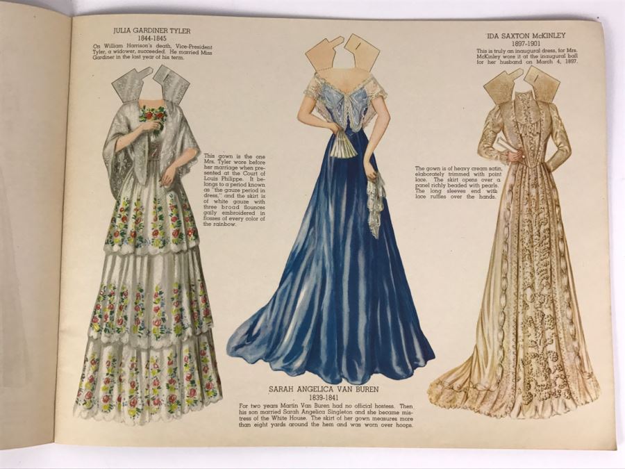 Vintage 1937 Paper Dolls Dresses Worn By The First Ladies Of The White House No. 2164 By Maybelle Mercer Saalfield Pub Co (2 Paper Dolls On Back Missing) [Photo 7]