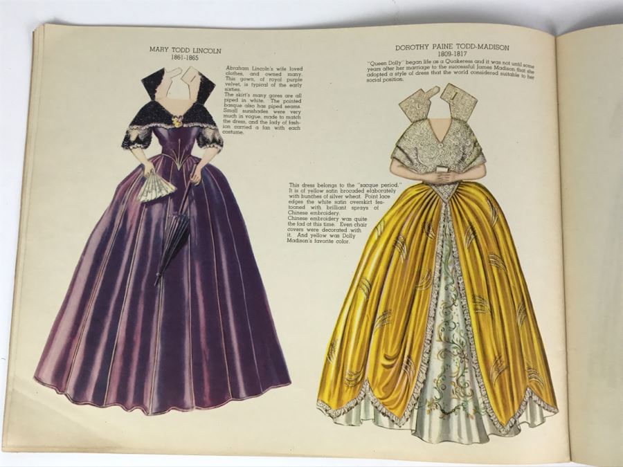 Vintage 1937 Paper Dolls Dresses Worn By The First Ladies Of The White House No. 2164 By Maybelle Mercer Saalfield Pub Co (2 Paper Dolls On Back Missing) [Photo 15]