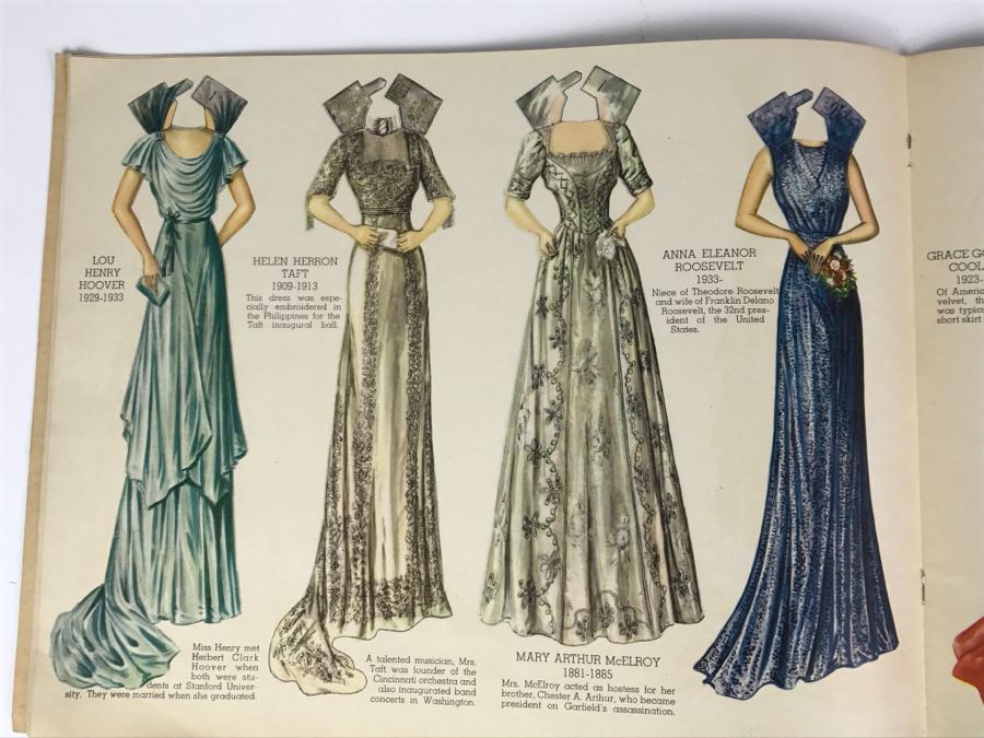 Vintage 1937 Paper Dolls Dresses Worn By The First Ladies Of The White House No. 2164 By Maybelle Mercer Saalfield Pub Co (2 Paper Dolls On Back Missing) [Photo 11]