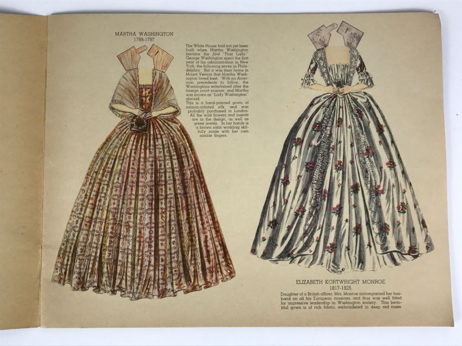 Vintage 1937 Paper Dolls Dresses Worn By The First Ladies Of The White House No. 2164 By Maybelle Mercer Saalfield Pub Co (2 Paper Dolls On Back Missing) [Photo 6]