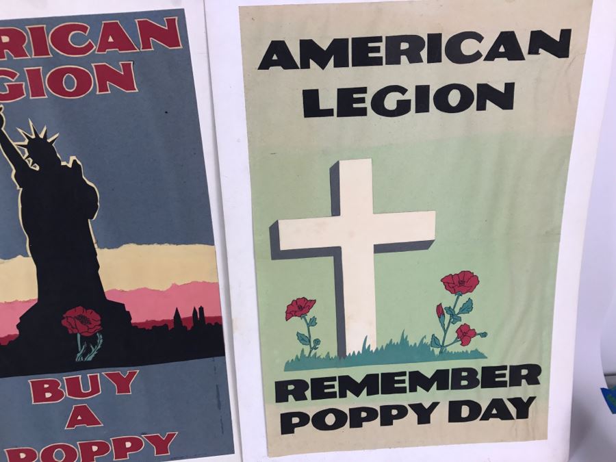 Set Of (3) Vintage Hand Crafted Buy American Legion Poppies Posters [Photo 9]