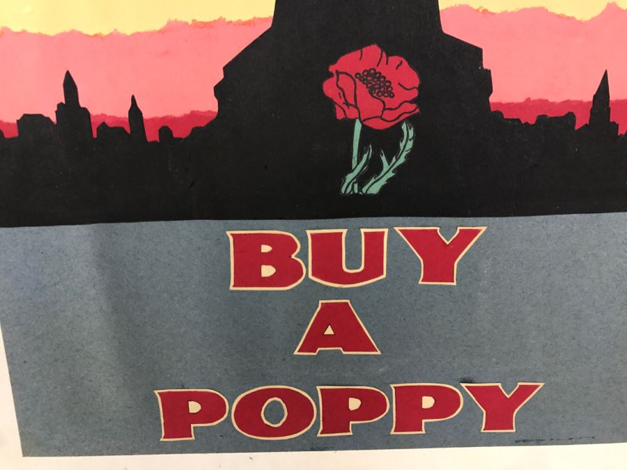Set Of (3) Vintage Hand Crafted Buy American Legion Poppies Posters [Photo 3]