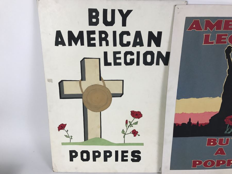 Set Of (3) Vintage Hand Crafted Buy American Legion Poppies Posters [Photo 7]