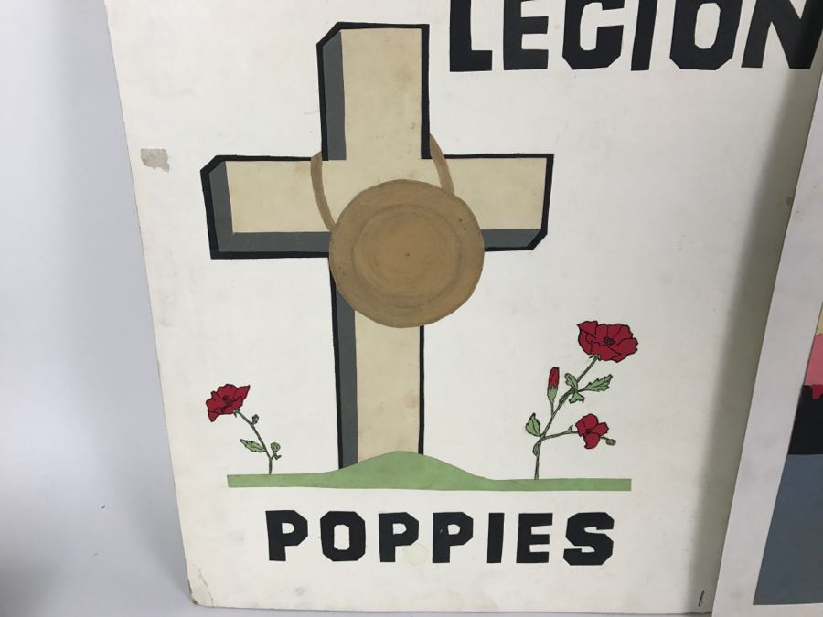 Set Of (3) Vintage Hand Crafted Buy American Legion Poppies Posters [Photo 8]
