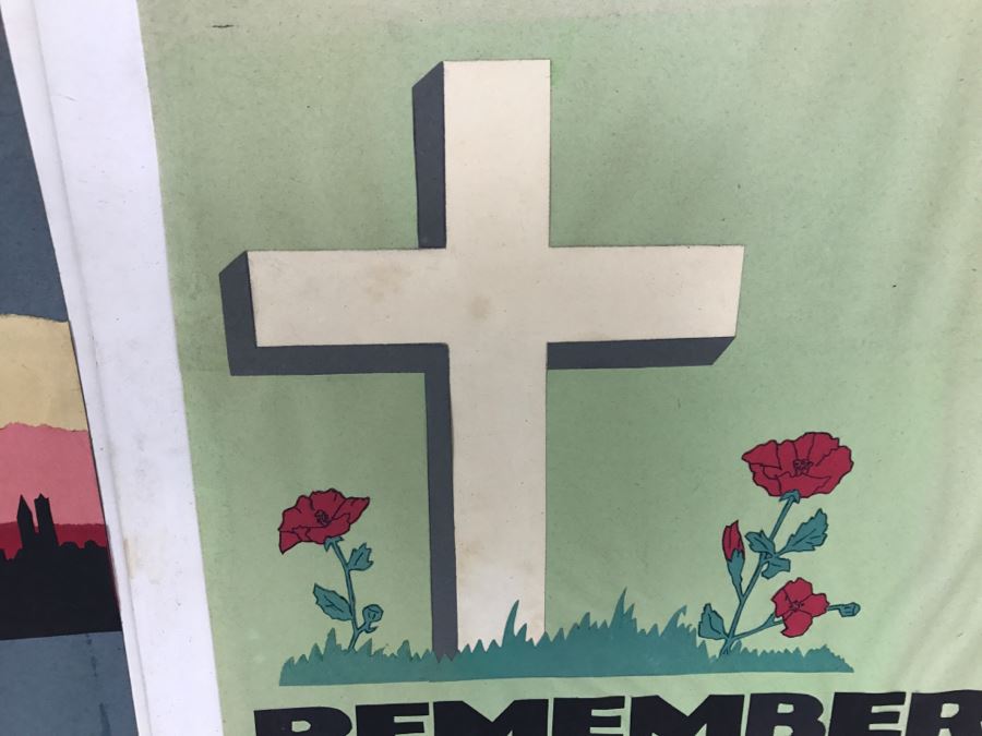 Set Of (3) Vintage Hand Crafted Buy American Legion Poppies Posters [Photo 10]