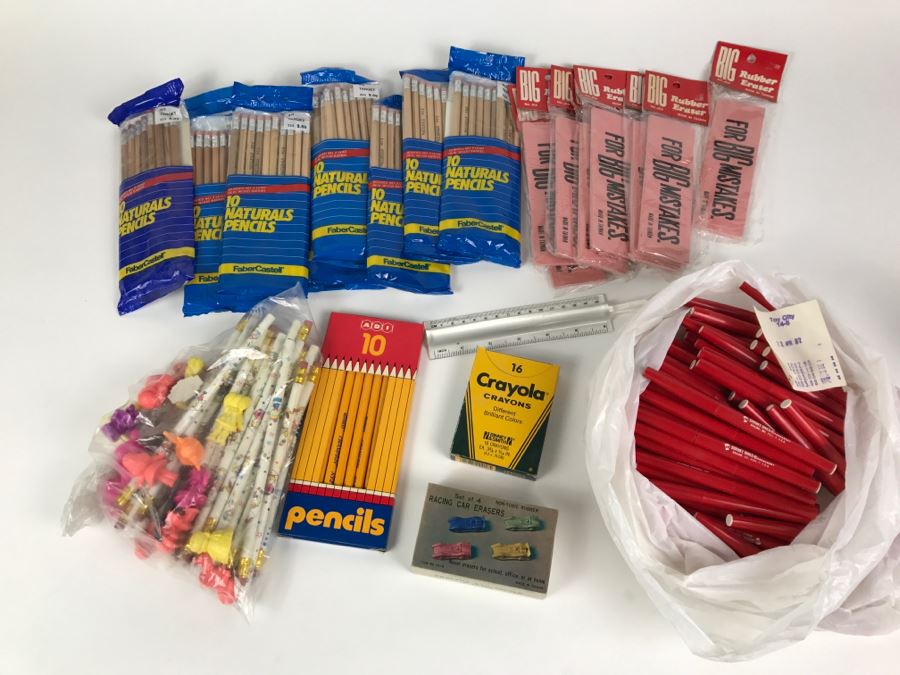 Vintage School Supplies: Giant Erasers, Pencils, Racing Car Erasers, Japanese Pencils, Shrinky Dinks Permanent [Photo 1]