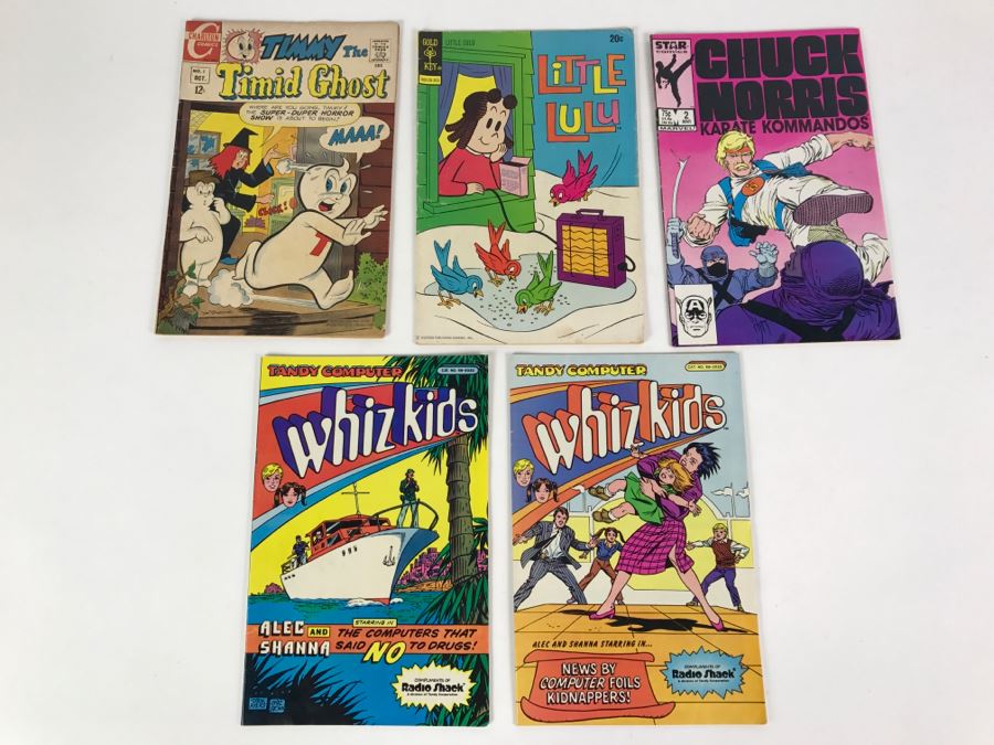 (5) Comic Books: Timmy The Timid Ghost, Little Lulu, Chuck Norris, Tandy Computer Whiz Kids