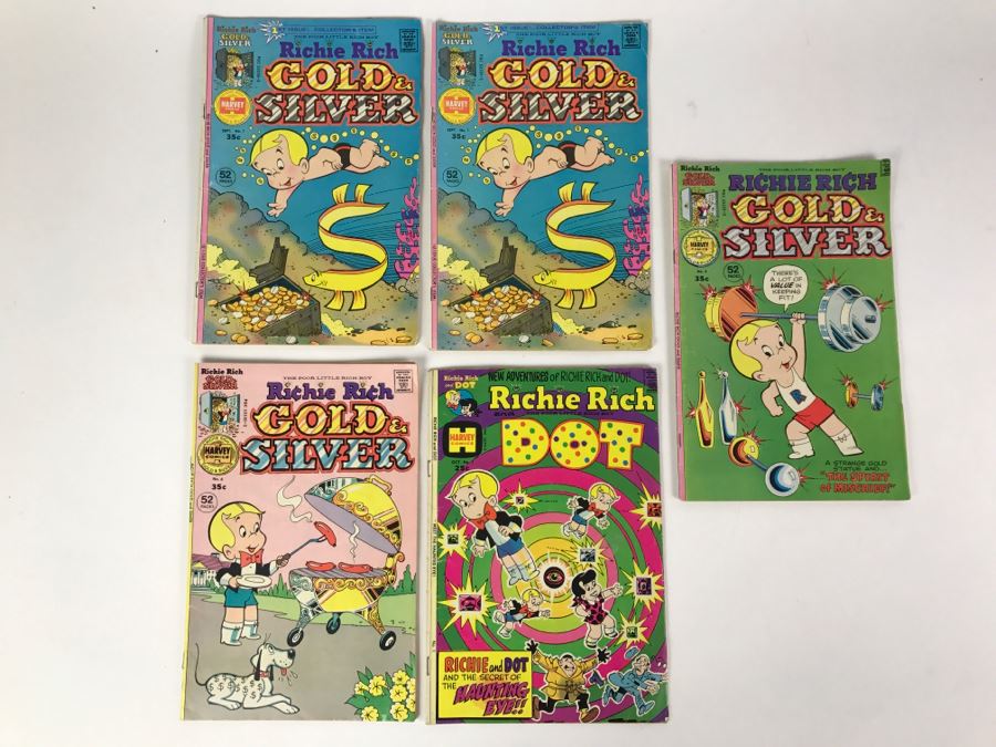 (5) Richie Rich Gold & Silver #1, 1, 3, 6, Richie Rich Dot #1 Comic Books