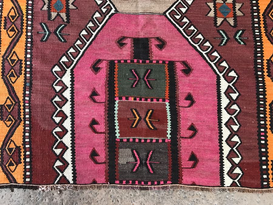 Vintage Turkish Kilim Wool Rug With Vivid Colors 4'9' X 7'9' - Great Designer Rug [Photo 5]