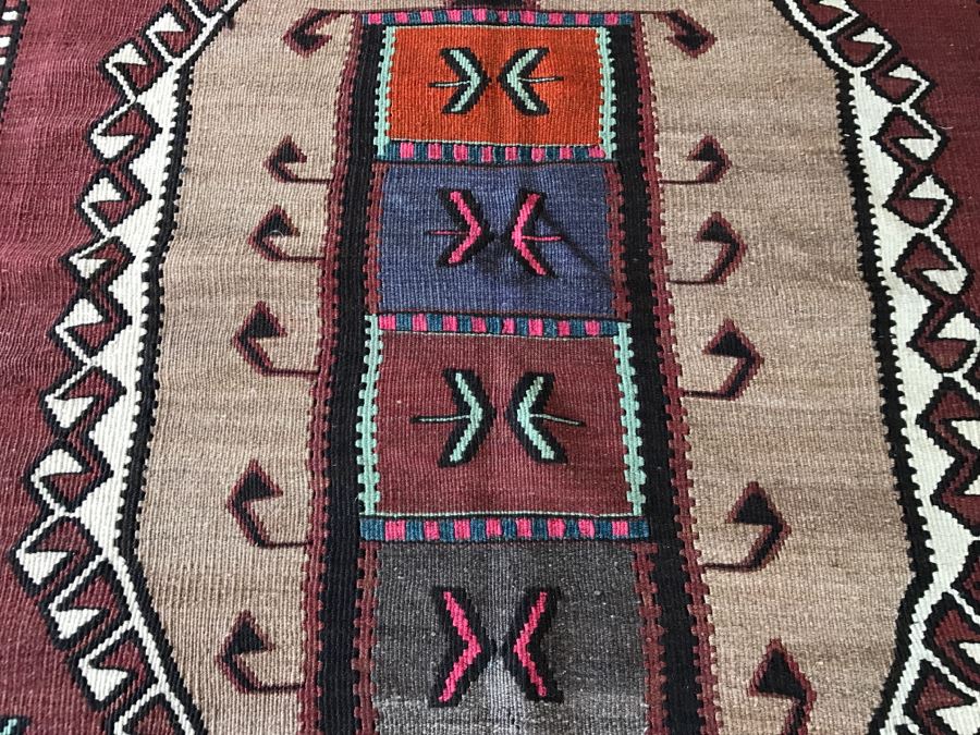 Vintage Turkish Kilim Wool Rug With Vivid Colors 4'9' X 7'9' - Great Designer Rug [Photo 8]