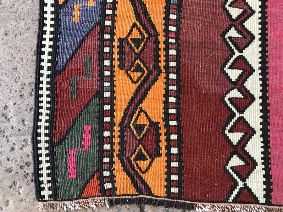 Vintage Turkish Kilim Wool Rug With Vivid Colors 4'9' X 7'9' - Great Designer Rug [Photo 10]