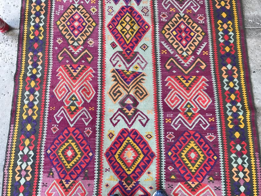 Vintage Turkish Kilim Wool Rug With Vivid Colors 4'9' X 12'5' - Great Designer Rug [Photo 13]