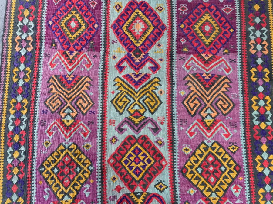 Vintage Turkish Kilim Wool Rug With Vivid Colors 4'9' X 12'5' - Great ...