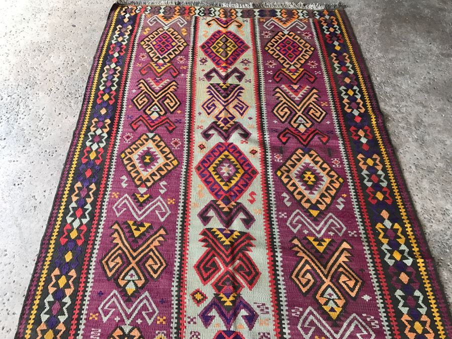Vintage Turkish Kilim Wool Rug With Vivid Colors 4'9' X 12'5' - Great Designer Rug [Photo 14]