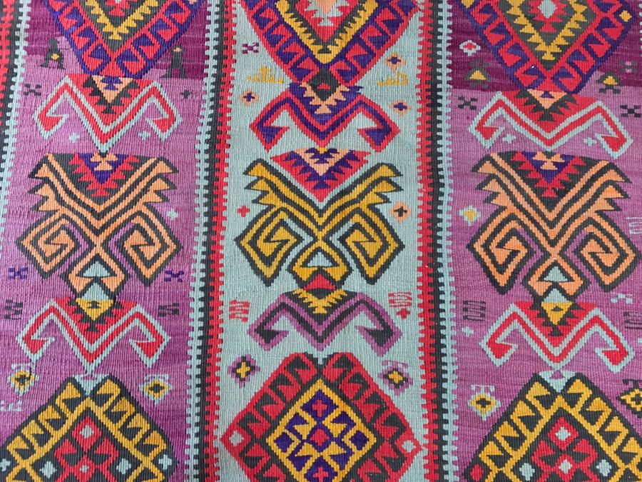 Vintage Turkish Kilim Wool Rug With Vivid Colors 4'9' X 12'5' - Great Designer Rug [Photo 11]