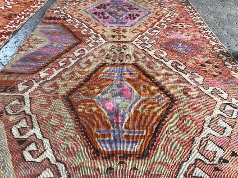 Pair Of Vintage Turkish Kilim Wool Rugs 2'7' X 4' And 2'7' X 3'10' [Photo 8]