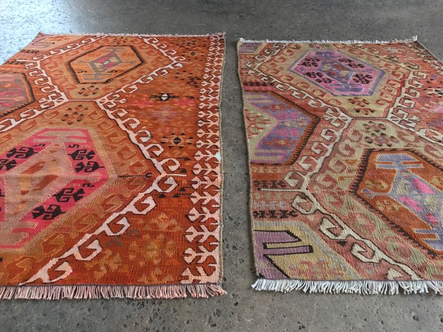 Pair Of Vintage Turkish Kilim Wool Rugs 2'7' X 4' And 2'7' X 3'10' [Photo 20]