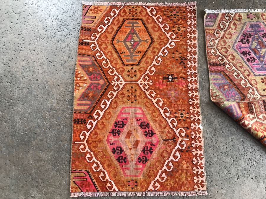 Pair Of Vintage Turkish Kilim Wool Rugs 2'7' X 4' And 2'7' X 3'10' [Photo 10]