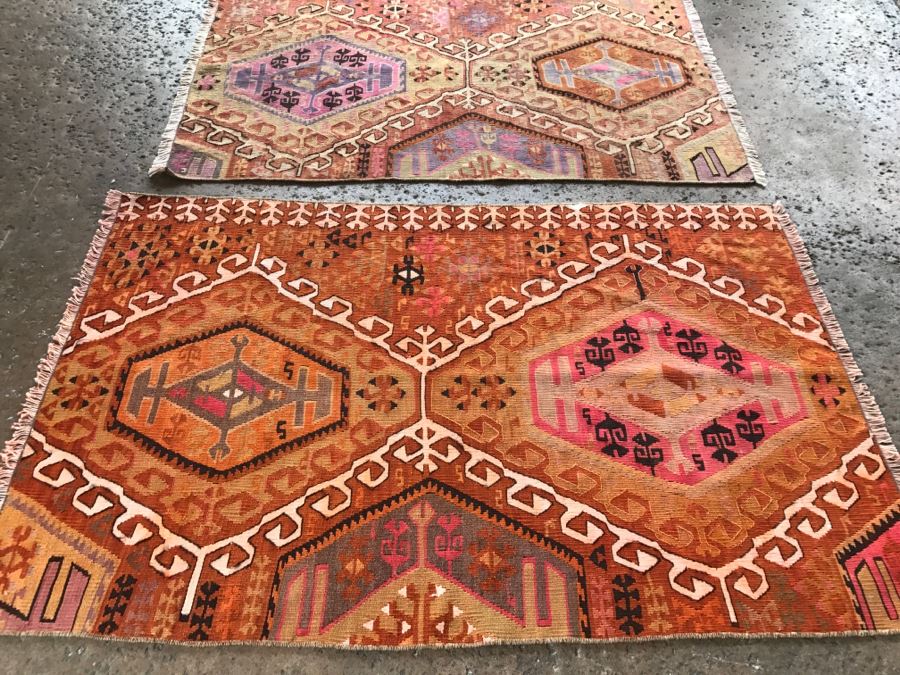 Pair Of Vintage Turkish Kilim Wool Rugs 2'7' X 4' And 2'7' X 3'10' [Photo 21]