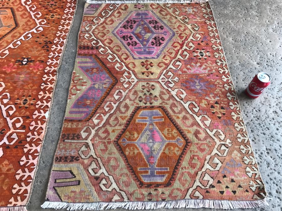 Pair Of Vintage Turkish Kilim Wool Rugs 2'7' X 4' And 2'7' X 3'10' [Photo 3]