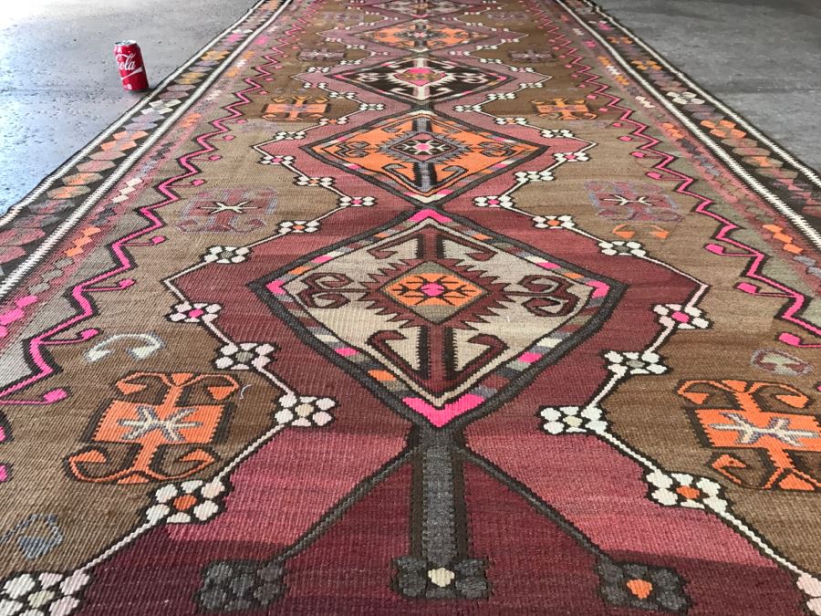 Stunning Vintage Turkish Kilim Wool Rug 5' X 13' - Great Designer Rug [Photo 9]