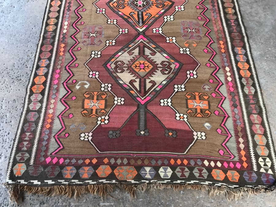 Stunning Vintage Turkish Kilim Wool Rug 5' X 13' - Great Designer Rug [Photo 3]