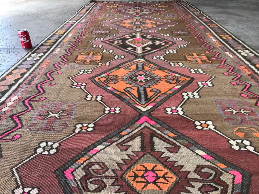 Stunning Vintage Turkish Kilim Wool Rug 5' X 13' - Great Designer Rug [Photo 8]