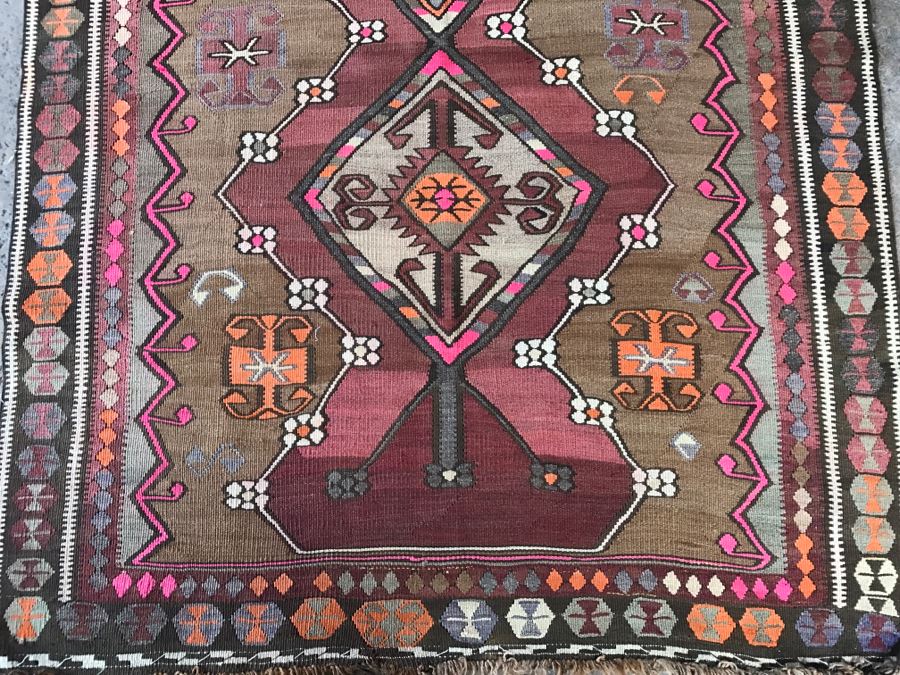 Stunning Vintage Turkish Kilim Wool Rug 5' X 13' - Great Designer Rug [Photo 4]