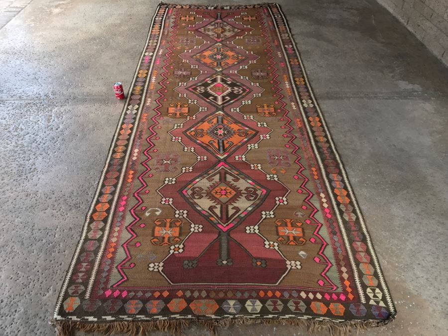 Stunning Vintage Turkish Kilim Wool Rug 5' X 13' - Great Designer Rug [Photo 2]