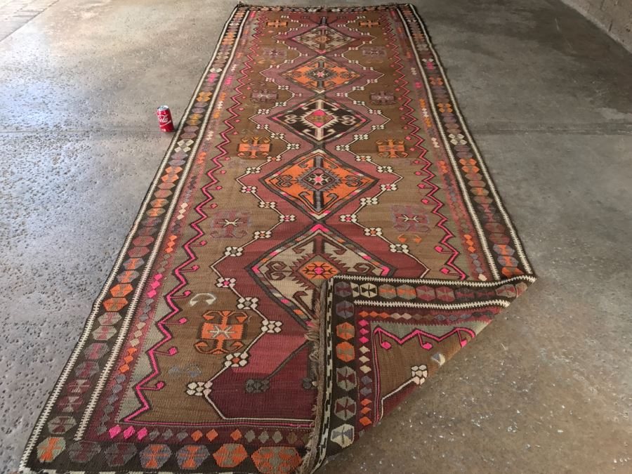 Stunning Vintage Turkish Kilim Wool Rug 5' X 13' - Great Designer Rug [Photo 15]