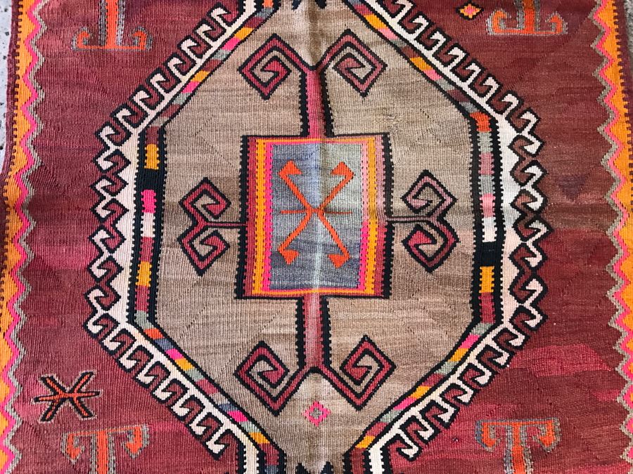 Vintage Turkish Kilim Rug 3'8' X 4'2' [Photo 3]