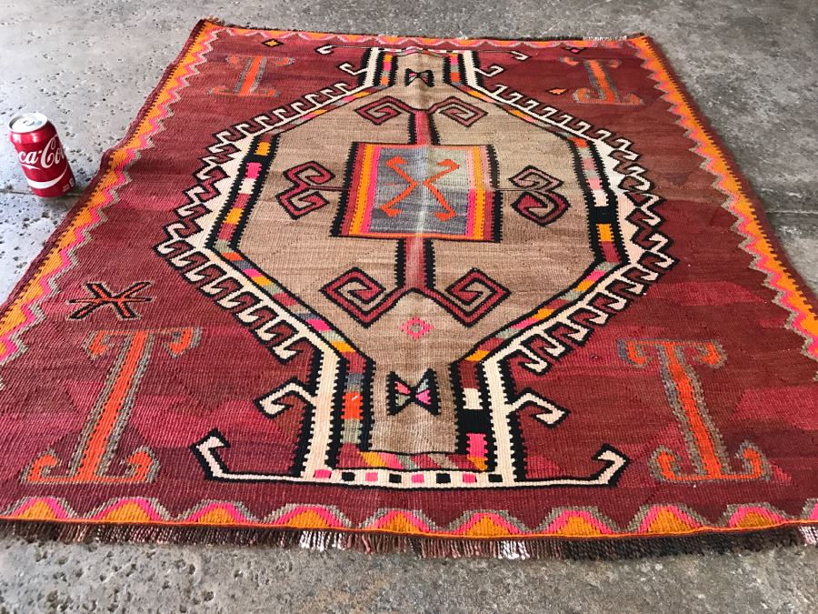 Vintage Turkish Kilim Rug 3'8' X 4'2' [Photo 5]