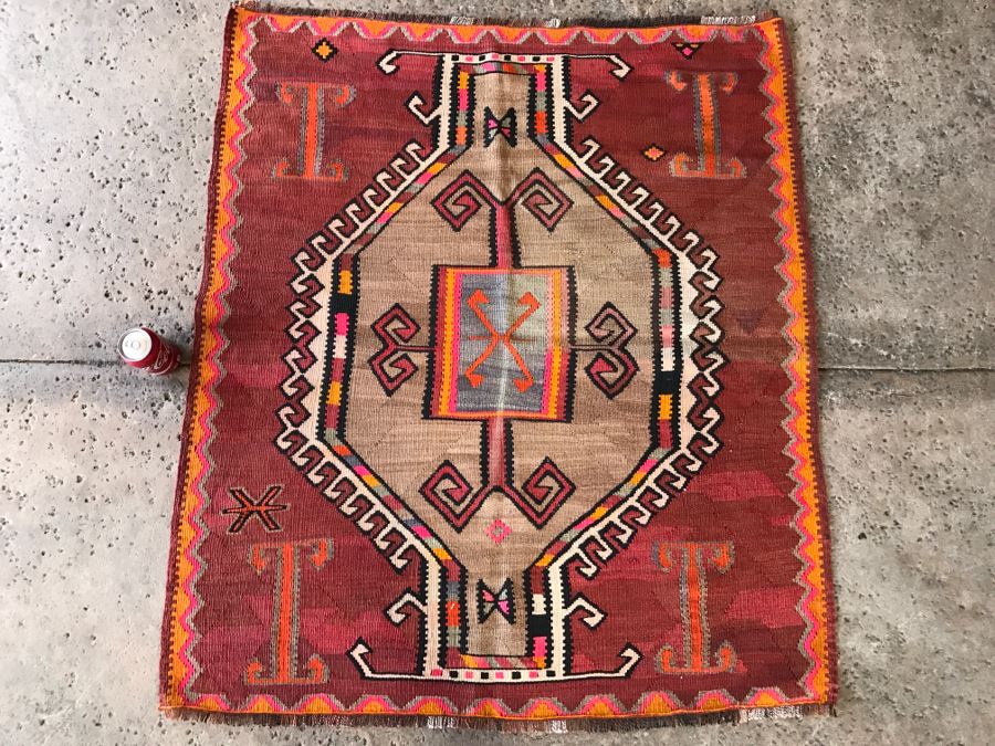 Vintage Turkish Kilim Rug 3'8' X 4'2' [Photo 2]