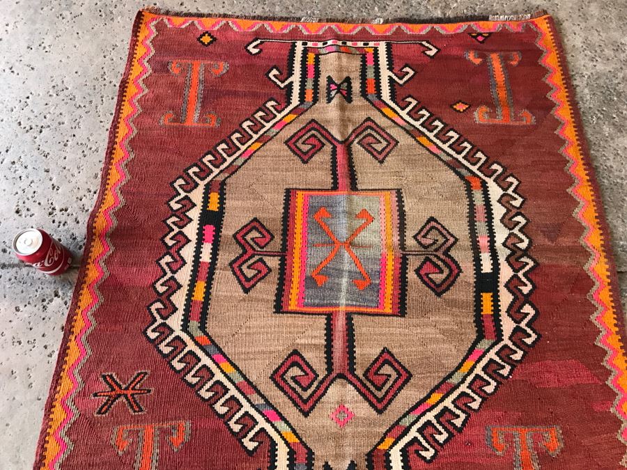 Vintage Turkish Kilim Rug 3'8' X 4'2' [Photo 10]