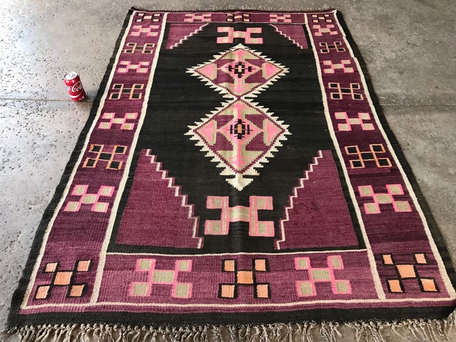 Vintage Turkish Kilim Rug With Vivid Colors 4'4' X 6'1' [Photo 3]
