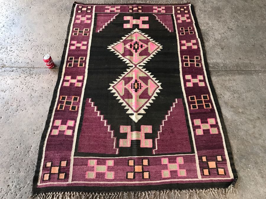 Vintage Turkish Kilim Rug With Vivid Colors 4'4' X 6'1' [Photo 2]
