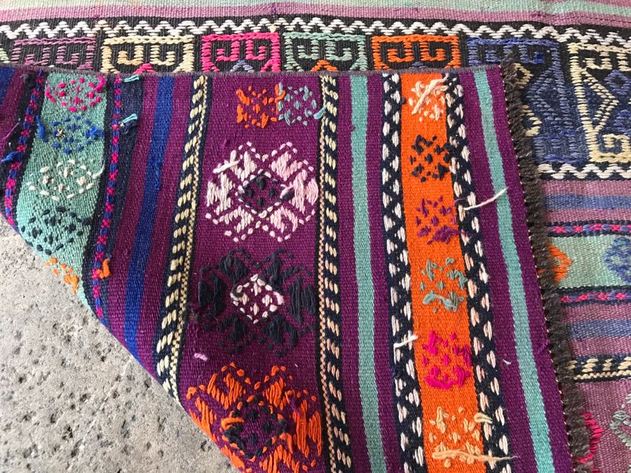 Vintage Turkish Embroidery Kilim Rug With Vivid Colors 4'10' X 7'2' [Photo 11]
