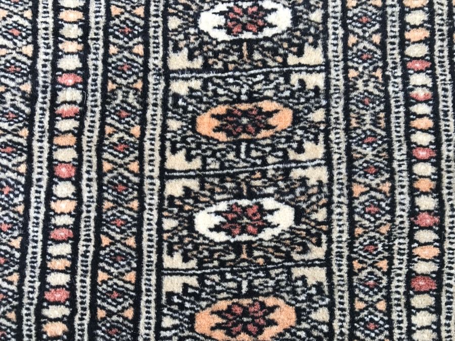 Vintage Pakistani Bokhara Rug Cream With Small Medallions In Black And Pink With Black And Pink Border Tight Weave 8.5' X 10.1' Appraised At $2,600 In 2000 [Photo 13]