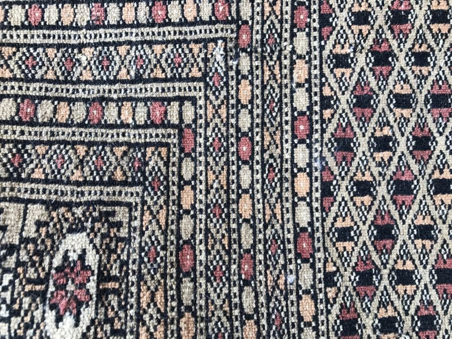 Vintage Pakistani Bokhara Rug Cream With Small Medallions In Black And Pink With Black And Pink Border Tight Weave 8.5' X 10.1' Appraised At $2,600 In 2000 [Photo 17]
