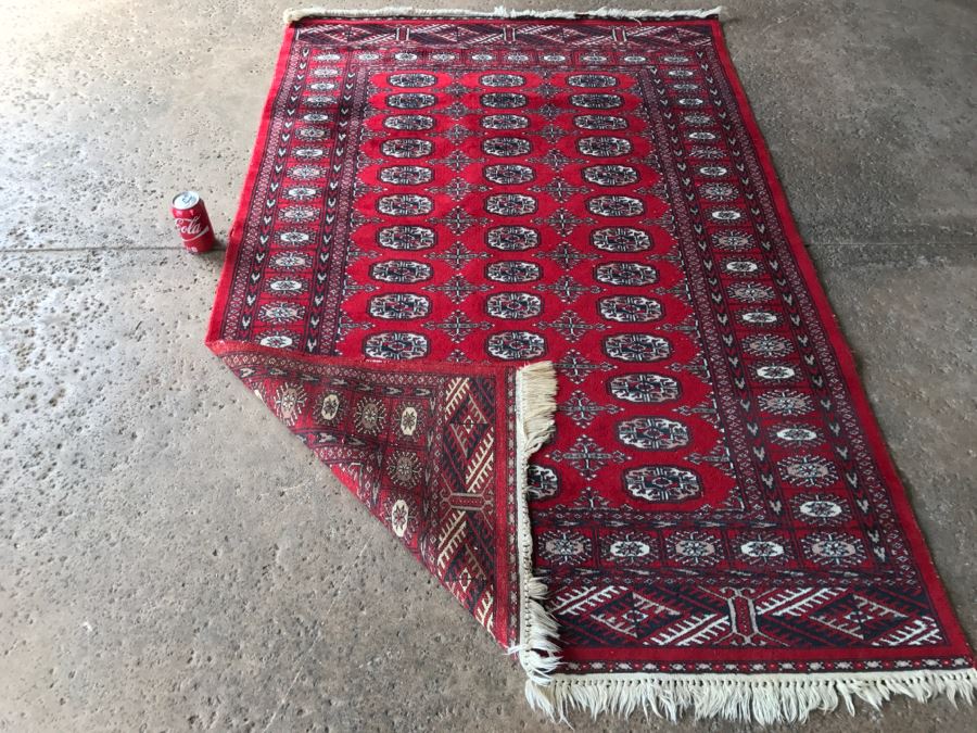 Vintage Wool Persian Area Rug With Reds Blacks And Whites 4'1' X 6'3' [Photo 10]