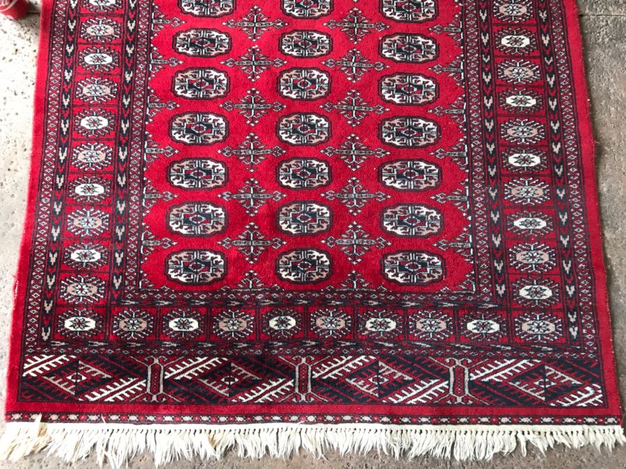 Vintage Wool Persian Area Rug With Reds Blacks And Whites 4'1' X 6'3' [Photo 3]