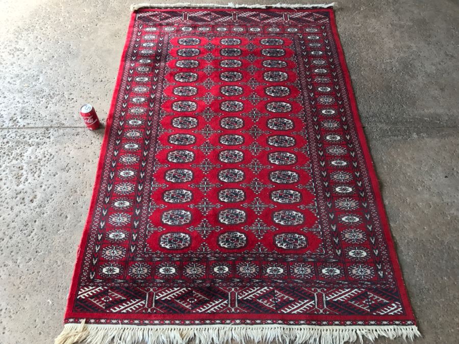 Vintage Wool Persian Area Rug With Reds Blacks And Whites 4'1' X 6'3'